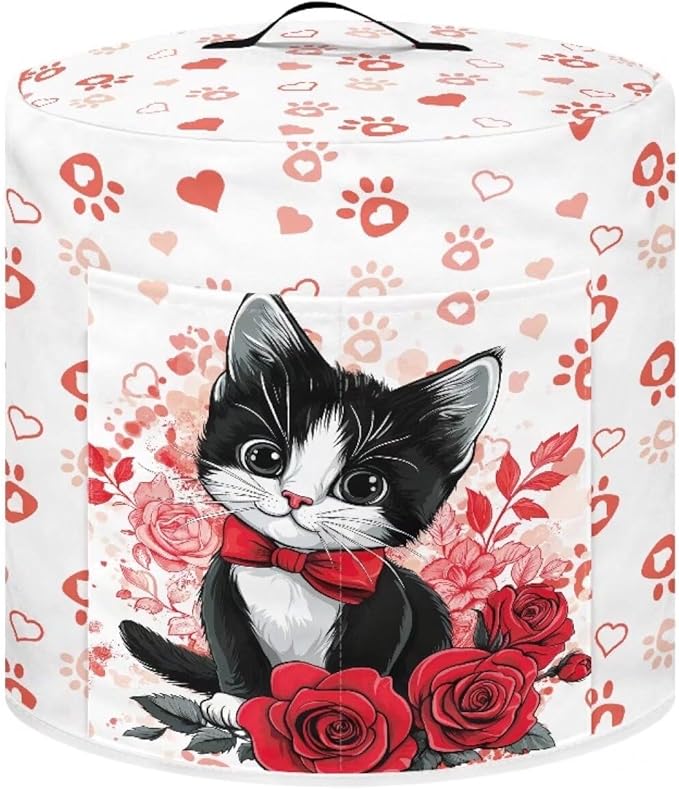 Cat Rose Heart Love Print Dust Cover for 8 Quart Instant Pot, Dust Proof Pressure Cooker Cover Valentine's Day Decoration Electric Appliance Cover Air Fryer Accessories with Pocket and Handle