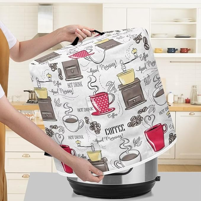 Dust Cover Compatible with 8 qt Pressure Cooker and Extra Accessories, for Electric Rice Cooker and Air Fryer Insulated Cover Keep Appliance Clean, Coffee Red White