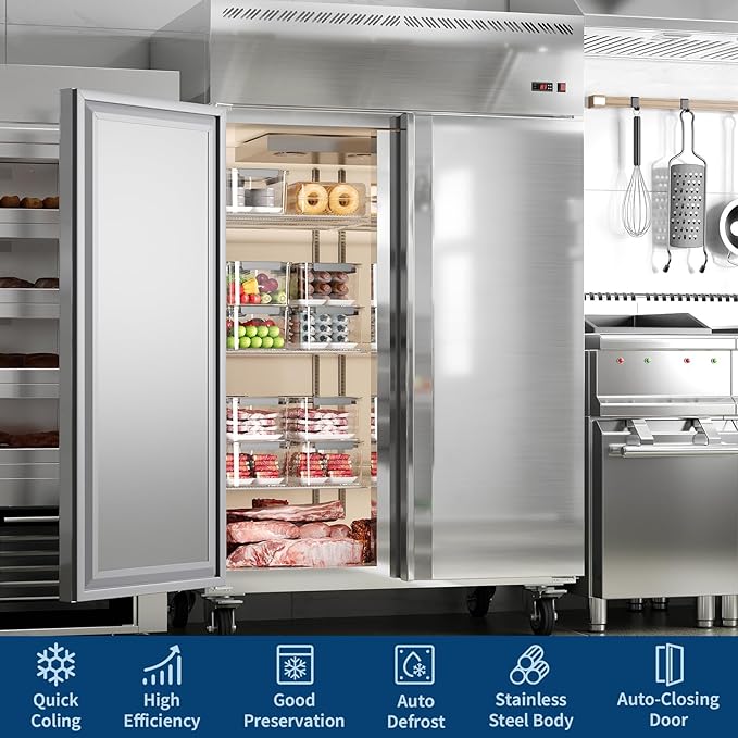 48" Commercial Refrigerator Freezer Combo, 36 Cu.ft Upright Freezer, Stainless Steel Beverage Cooler, 2-Door Commercial Refrigerator Freezer, Fan Cooling, Auto Defrost, 6 Shelves for Restaurant Shop