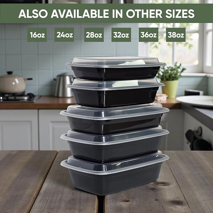 28 oz 50 Pack Meal Prep Containers BPA Free Leakproof Stackable Food Storage Containers with Lids, Microwave & Dishwasher Freezer Safe Reusable To Go Containers Bento Box Style Take Out Clear Plastic