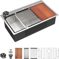 Dcolora 33x22 Workstation Kitchen Sink with Cup Washer, Drop In Luxury Large Single Bowl, 304 Stainless Steel Heavy Duty 16 Gauge, 5 In 1 Valued Accessories #DC-TW258006S