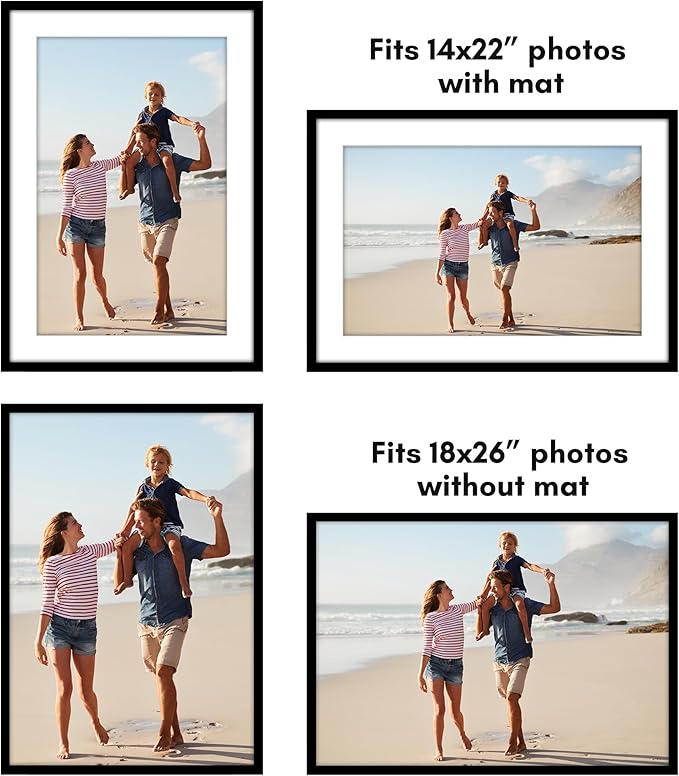 Americanflat 18x26 Poster Frame with Polished Plexiglass - Set of 5 - Use as 14x22 Frame with Mat or Display 18x26 Photo Without Mat - Galleria Collection - Picture Frames for Wall Display - Black