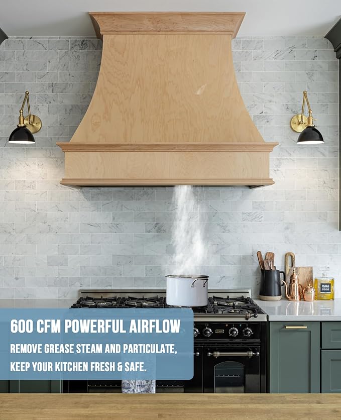 Akicon 36 Inch Range Hood Insert with 3 Speed, Ultra Quiet Stainless Steel Ducted Insert/Built-in Kitchen Vent Hood with Powerful Suction, Dimmable LED Lights and Dishwasher Safe Filters, 600 CFM