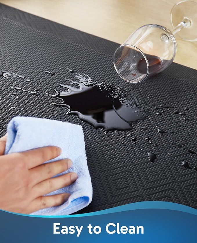 Ophanie Kitchen Mats for Floor, 3/4 inch Thick, 17x28 Anti Fatigue Cushioned Mat, Kitchen Rugs, Waterproof, Comfort Ergonomic Standing Mat for Office, Home, Sink, Black Non-Slip Ridged Bottom