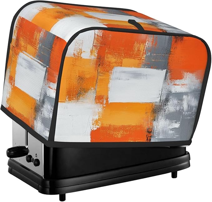 2 Slice Toaster Cover for Kitchen Modern Art White Orange Gray Waterproof and Dustproof Toaster Dust Cover with Side Pockets Decorative Universal Cover for Wide Slot Toasters and Small Appliances
