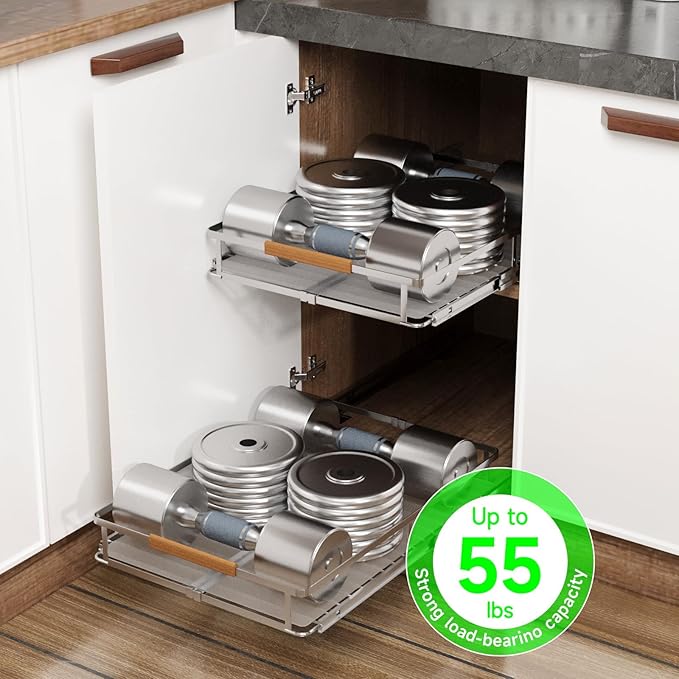 Expandable Pull Out Drawers for Cabinets, Kitchen Cabinet Slide Out Shelves, Adjustable Roll Out Drawers, Stainless Steel, Large 1 Pack, (14.5"-25.5") Cabinet Width x 22.7" Depth