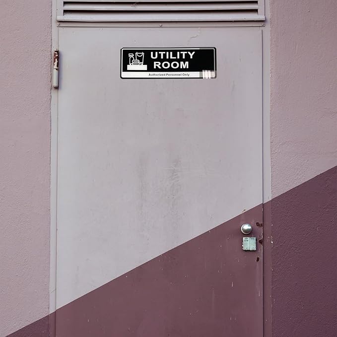 Door Sign,RAMIEYOO Acrylic Authorized Personnel Only Signs for Door,Black and White - 9"x 3" (Utility Room)