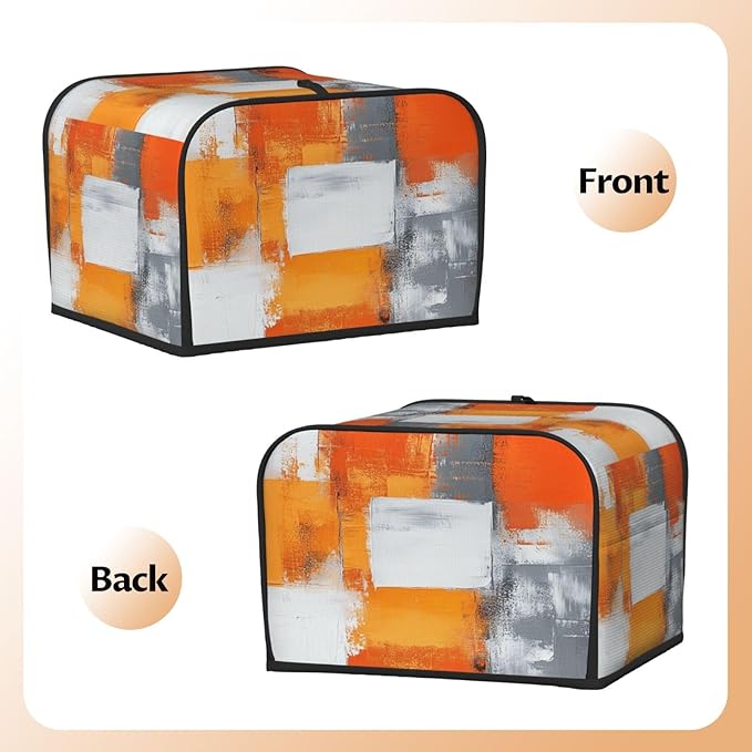 4 Slice Toaster Cover for Kitchen Modern Art White Orange Gray Waterproof and Dustproof Toaster Dust Cover with Side Pockets Decorative Universal Cover for Wide Slot Toasters and Small Appliances