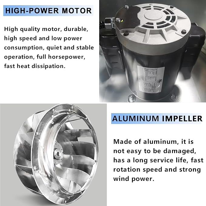 Restaurant Hood Grease Rated Exhaust Fan-Direct Drive Centrifugal Upblast Exhaust Fan 2HP 208-230V Single Phase Motor 6300 CFM, ETL Listed