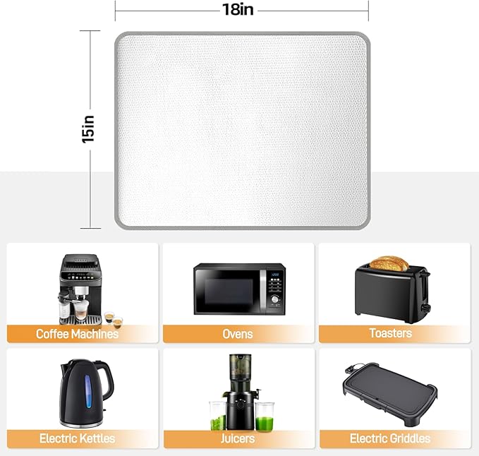 Heat Resistant Mat for Food Warming Mats 15x18in, Heat Resistant Mats for Countertop Reflects 95% of Heat, Waterproof and Oilproof Hot Pad for Air Fryer, Coffee Maker, Oven, 2PCS Sliver