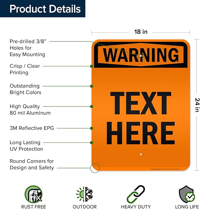 Custom warning Sign, OSHA Sign, 18x24 Inches, 3M EGP Reflective, Rust Free .080 Aluminum, Fade Resistant, Made in USA by My Sign Center