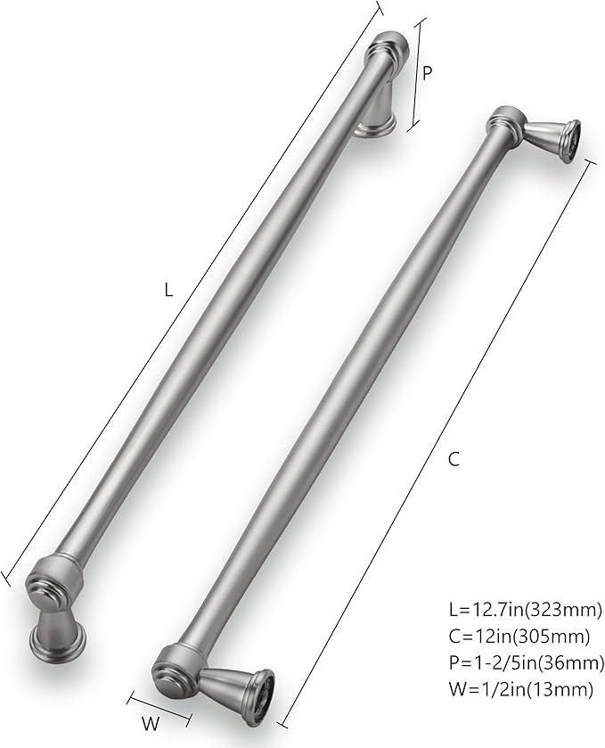 khtumeware 6 Pack 12 Inch(305mm) Brushed Satin Nickel Cabinet Pulls Kitchen Cabinet Handles Cabinet Hardware for Cupboard Drawer Handles Dresser Pulls