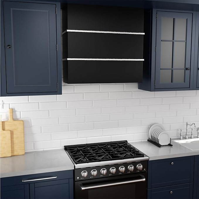 Akicon Range Hood 30 Inch, Stainless Steel Ducted Kitchen Hood with Powerful Motor, Wall Mount Modern Box, 30W X 30H X 14D Inch, AK-HS30HA-JBN (30 Inch, Jet Black with Nickel)