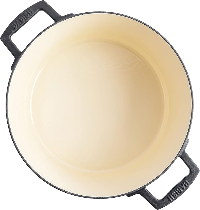 Babish 6-Quart Round Enameled Cast Iron Dutch Oven with Lid – Matte Black, Heavy-Duty Dutch Oven for Slow Cooking, Braising & Baking