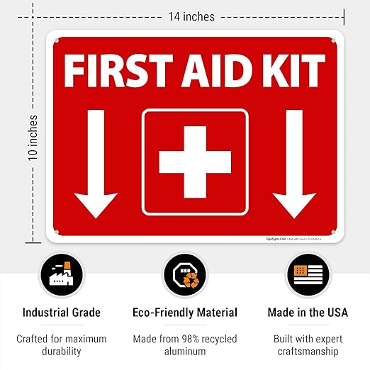 First Aid Kit Sign, (SI-1040) 10x14 Inches, Rust Free .040 Aluminum, Fade Resistant, Made in USA