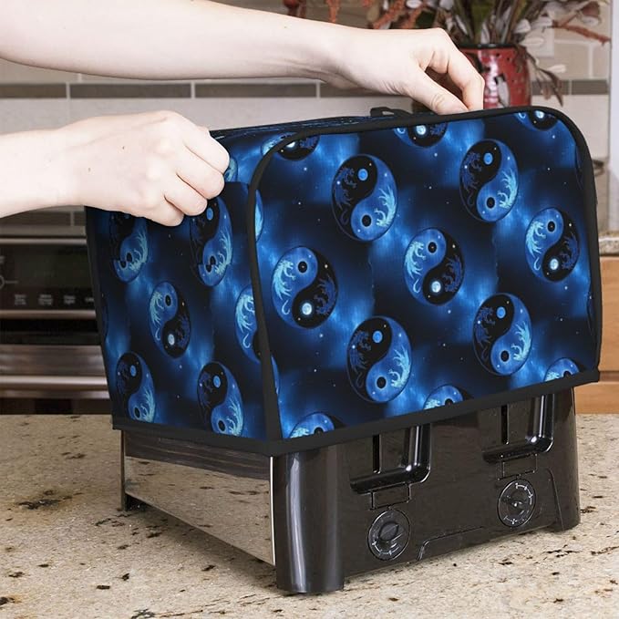 2 Slice Toaster Cover with Pocket, Polyester Dust & Fingerprint Protection, Lightweight Washable Kitchen Cover Full And Eclipse Moon Dragon Ying Yang