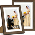 Vittanly 5x7 Picture Frame Set of 2, Solid Wood Frame for Wall or Tabletop, Display Photo 4x6 with Mat or 5x7 without Mat, Brown