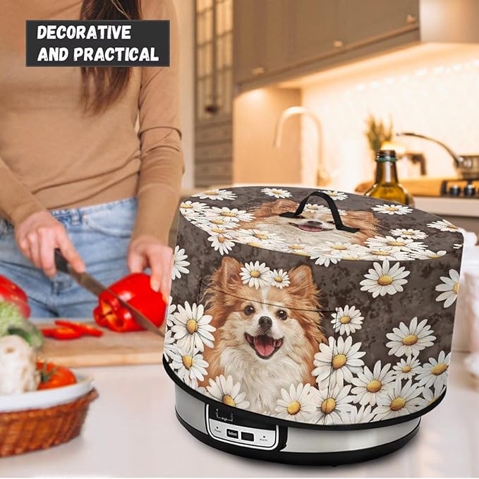 Pomeranian Dog Daisy Print Slow Cooker Cover with Storage Pocket Portable Stain Resistant Slow Cooker Cover for Kitchen Extra Accessories Fit 6/7/8 Quart Electric Oval Crock Pot