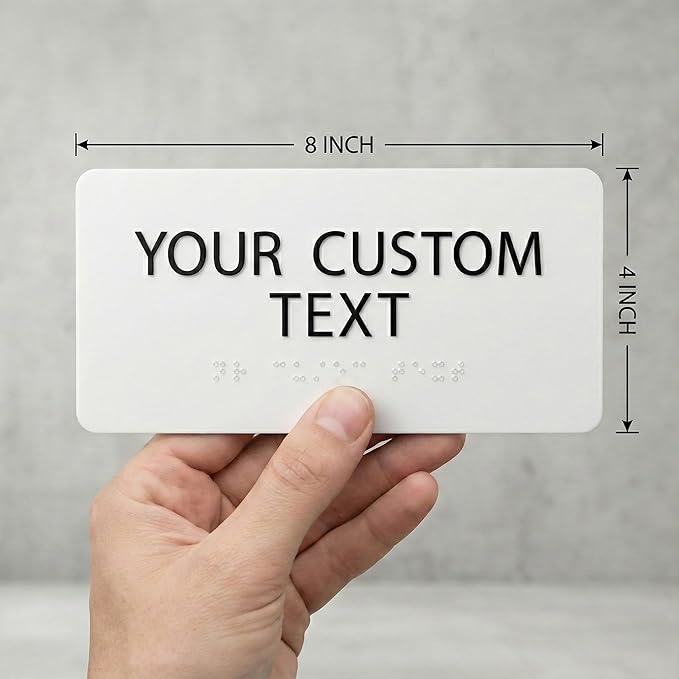ALPHA DOG ADA SIGNS Custom ADA Braille Room Sign 4x8 Inch - Personalized Office Door Name Plate with Grade 2 Braille - ADA and Title 24 Compliant Signage - Made in USA - White