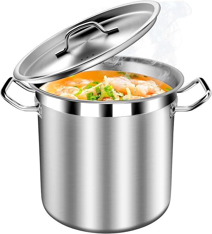 Stock Pot 20 Quart with Lid – Stainless Steel Cooking Pot for Soup, Stew, and Pasta – Heavy Duty Induction Compatible Stockpot for Kitchen or Commercial Use, Oven Safe