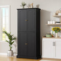 MHOM 71" Tall Pantry Cabinet, Farmhouse Kitchen Storage Cabinet with 6 Hanging Shelves and Adjustable Shelves, Freestanding Cupboard for Kitchen & Dining Room, Black