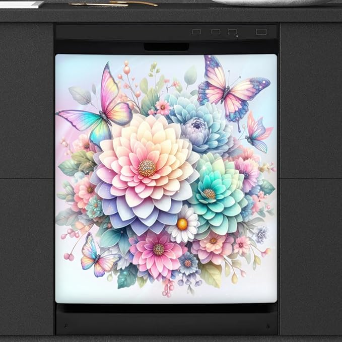 Rainbow Flower Dishwasher Magnet Cover for The Front Dishwasher Door Cover Panel Decals Magnetic Refrigerator Cover for Kitchen Farmhouse Home Decor 23 X 26 in