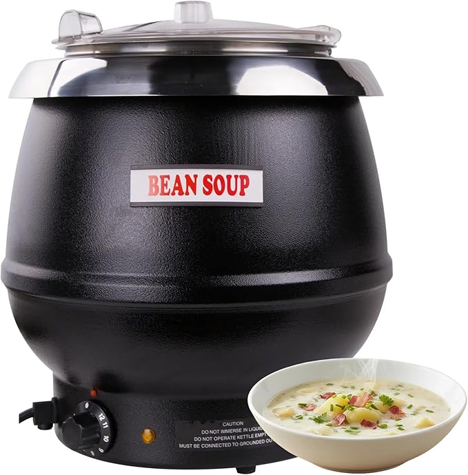 11Qt Commercial Soup Warmer with Clear-View Lid, 400W Buffet Food Warmer with Hinged Lid & Detachable Pot, Temperature Control (105-195°F) for Soups, Chili, Stew, Nacho Cheese - Black