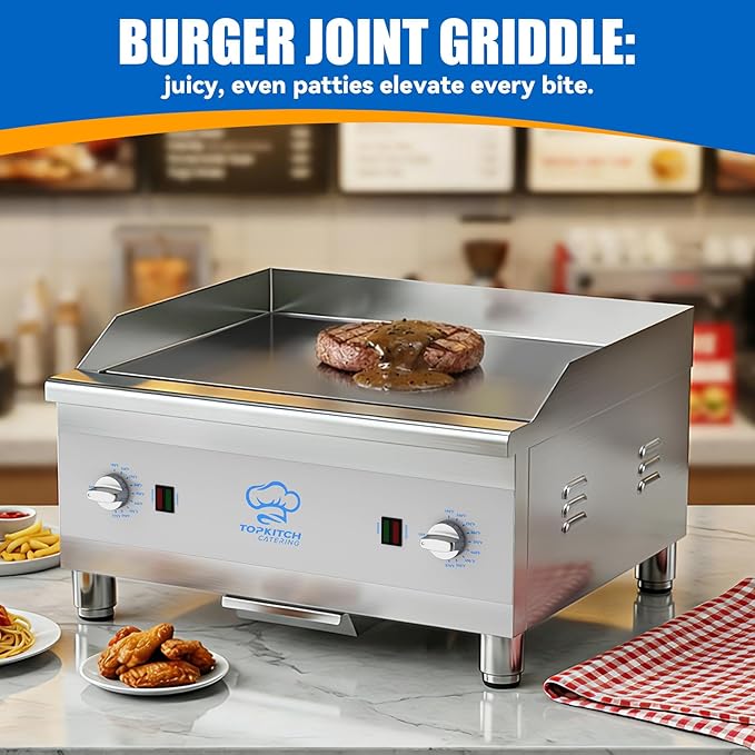 Commercial Electric Griddle, 16"x24" Cooking Surface with 10mm Thick Plate, ETL Certified 300℃ Precise Temperature Control, 3" Splash Guard, Suitable for Medium & large Restaurants