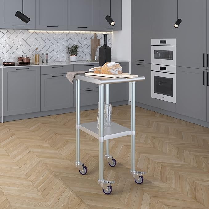 AmGood 18" Long x 24" Deep Stainless Steel Table with Casters