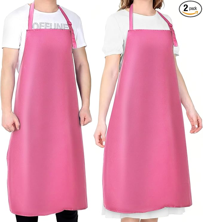 2 Pack Waterproof Rubber Vinyl Apron 40 Inch Chef Aprons for Men Heavy Duty Chemical Work Apron Extra Long Grilling Aprons with Adjustable Bib Apron for Dishwashing Lab Butcher Cooking Kitchen PINK