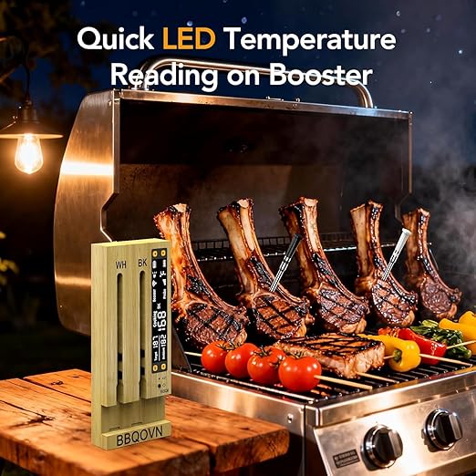 WiFi Sub-1G Wireless Meat Thermometer Unlimited Range 7 NIST Certified Sensors with Ambient Temp 2 Temp Monitoring Ways Digital Smart Base and App for BBQ, Smoker, Grill, Oven (2, black, small)