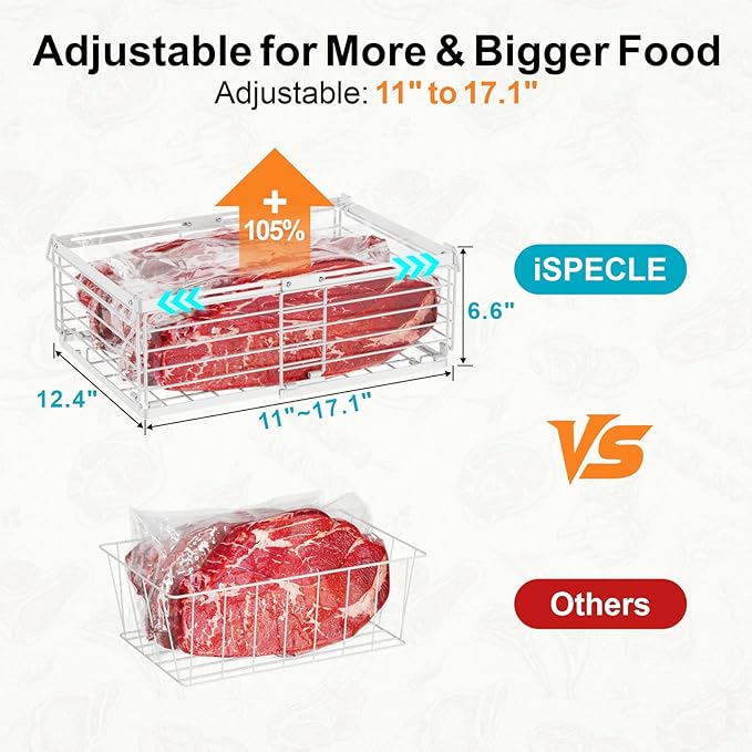 iSPECLE 4 Pack Freezer Organizer Bins, Adjustable Wire Baskets for 10 to 20 Cu.Ft Chest Freezer, Stackable Storage with Handles, Deep Freeze Organizer for Meat & Vegetables, White