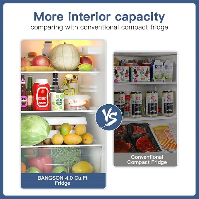 BANGSON 4.0 Cu.Ft Small Refrigerator with Freezer, Small Fridge with Top Freezer, for Apartment, Bedroom, Dorm, and Office, Double Door, Black