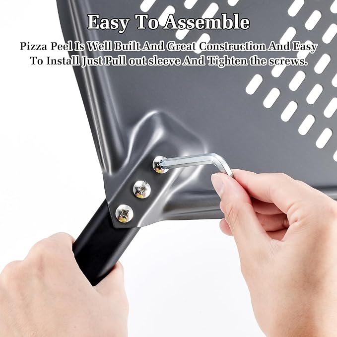 12 Inch + 9 Inch Perforated Pizza Peel Set, Pizza Turning Peel with Metal Handle, Pizza Spatula Paddle for Homemade Pizza Oven Accessories