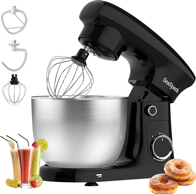 Stand Mixer, 3 in 1 Stand Mixer, 5.5Qt Electric Mixer, Mixer with Stainless Dough Hook, Wire Whip & Beater, Food Mixer for Baking, Cake and Most Home Cooks, Black