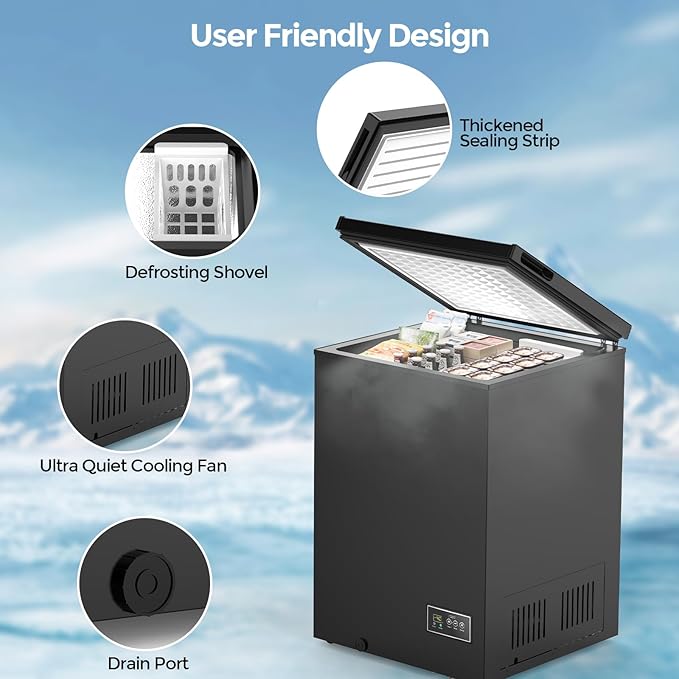 COWSAR 3.5 Cu.Ft Chest Freezer, 14℉ to -40℉ Ultra-Low Temperature Deep Freezer with 2 Removable Stainless Steel Baskets, Electronic Control, 7 Level Adjustable Thermostat
