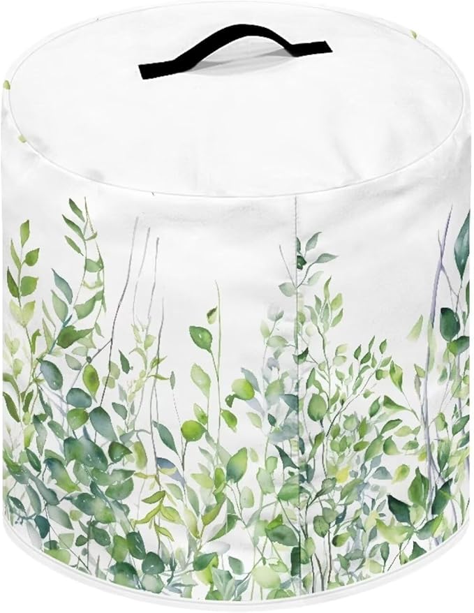 Insulated Pressure Cooker Appliance Cover for Rice Cooker, Air Fryer and Crock Pot, 3 Quart Dust Cover with Pocket for Spoon/Cooking Utensils/Recipes, Indoor Decor, Green Leaf White
