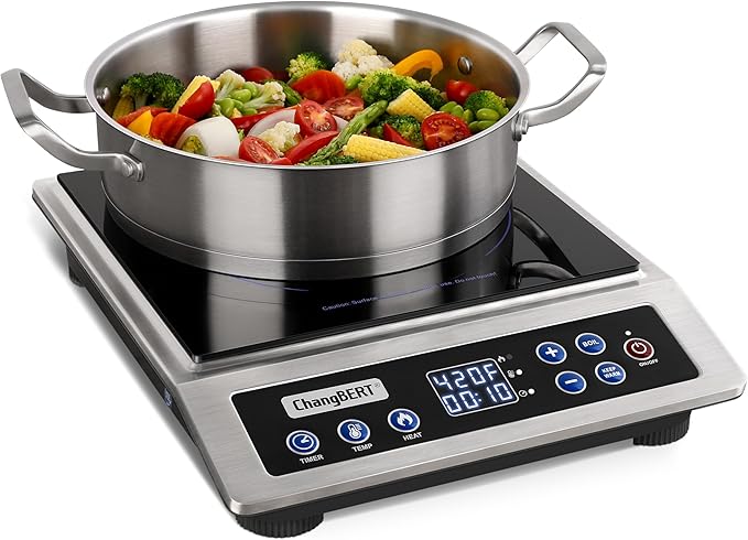 ChangBERT Portable Induction Cooktop Enhanced Version, One-Click Max Power 1800W Large Heating Coil Burner, Precise Temperature Control, NSF Certified, Low Noise Hot Plate for Home & Commercial