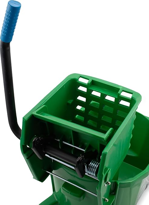 Carlisle FoodService Products 26-Quart Commercial Mop Bucket with Side-Press Wringer, Precision-Molded Polypropylene, Durable Wringer, Bucket with Non-Marking Casters, 18.5 x 16.5 x 23 Inches, Green