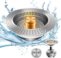 Kitchen Sink Drain Strainer Stainless Steel,Sink Food Catcher Press - Activated, Kitchen Sink Stopper and Drain Stop,Drain Cover Plug Filter Kitchen Sink,Sink Strainer Basket,Gold Kitchen Accessories