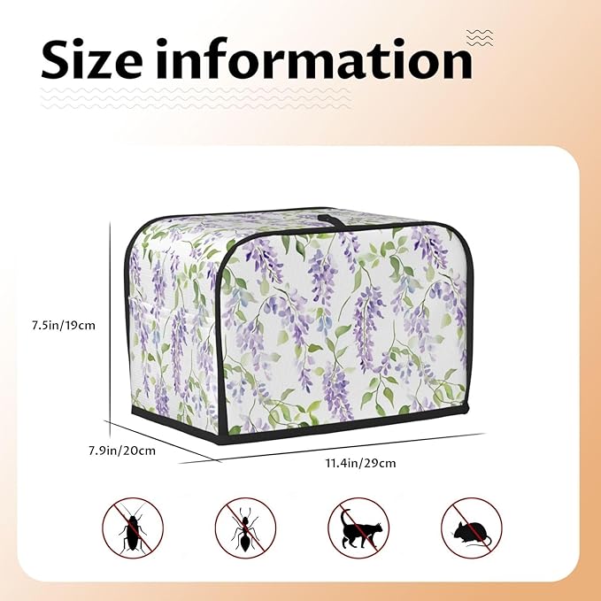 2 Slice Toaster Cover for Kitchen Lavender Flower Pattern Waterproof and Dustproof Toaster Dust Cover with Side Pockets Decorative Universal Cover for Wide Slot Toasters and Small Appliances
