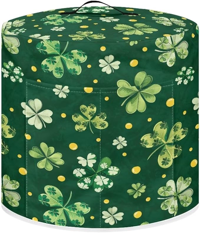 Xoenoiee Green Clover Print Kitchen Appliance Dust Cover with Pockets, Electric Pressure Cooker Cover Compatible with Crock Pot for St.Patrick's Day Decor, Rice Cooker Covers, for 6 Qt