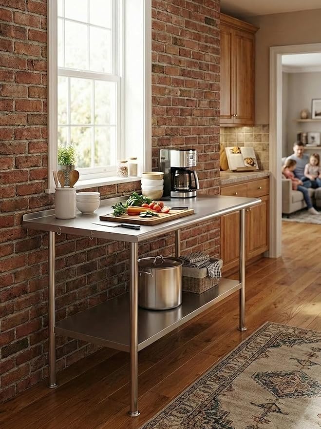 All-Stainless Steel Prep Table, 30 X 36 Inch, with Rounded-Corner Backsplash and Adjustable Undershelf, Heavy-Duty for BBQ,Restaurants,Hotels,Workshops,Kitchens,Gardens, and Garages