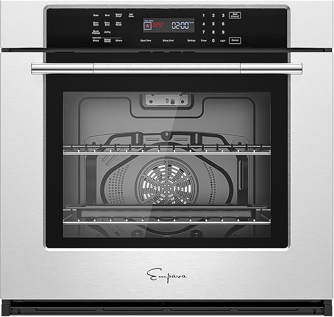 Empava Built-In Electric Single Wall Oven 30 inch, 5 Cu. ft. Capacity, True Convection and Rotisserie Air Fry, Self Clean, Screen Touch Control, 4800 watts, Stainless Steel