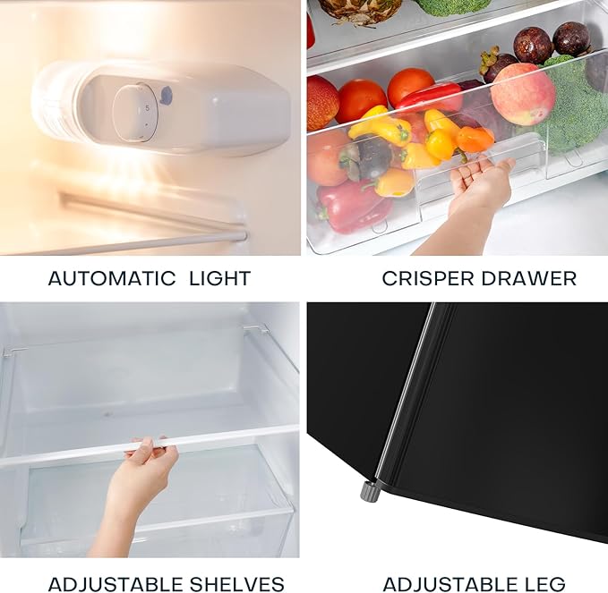 Upstreman 7.7 Cu.Ft. Refrigerator with Freezer, Double Door Fridge, Adjustable Thermostat, Large Capacity, Reversible Door Swing, Refrigerator for Apartment, Office, Dorm, Black（BD75）