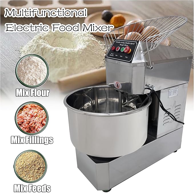 INTSUPERMAI Commercial Dough Mixer Machine Electric Food Mixer with Double Action Double Speed Spiral Mixing for Schools Bakeries Restaurants Pizzerias 110V (Standard Type, 50L)