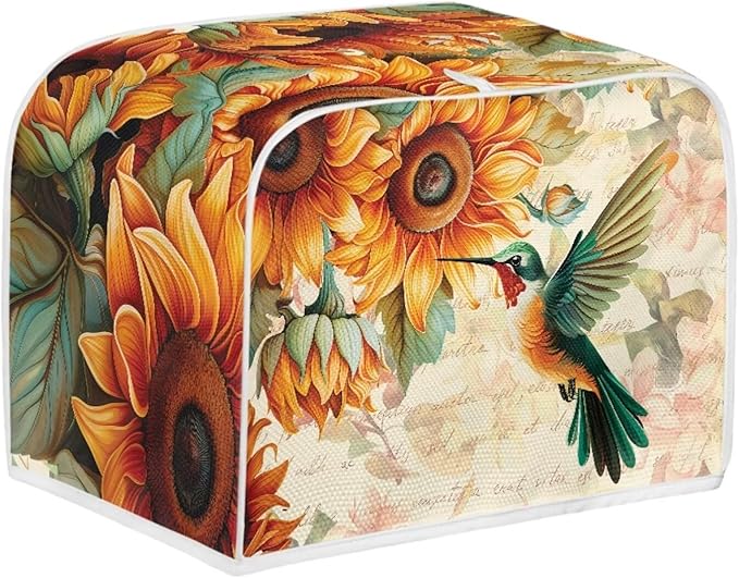 Hummingbird Sunflower Print 4 Slice Toaster Cover for Home Dust Fingerprint Protection for Kitchen Small Appliance