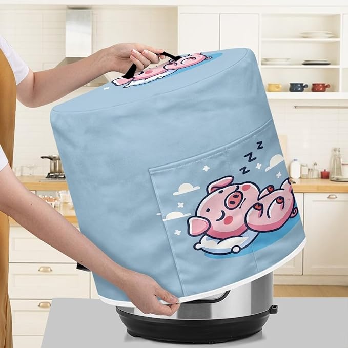 Xoenoiee Cute Pig Blue Pattern Pressure Cooker Cover for Instant Pot, Kitchen Appliance Dust Cover with Pockets for Rice Cooker Air Fryer Slow Cooker, for 6 Qt Pot