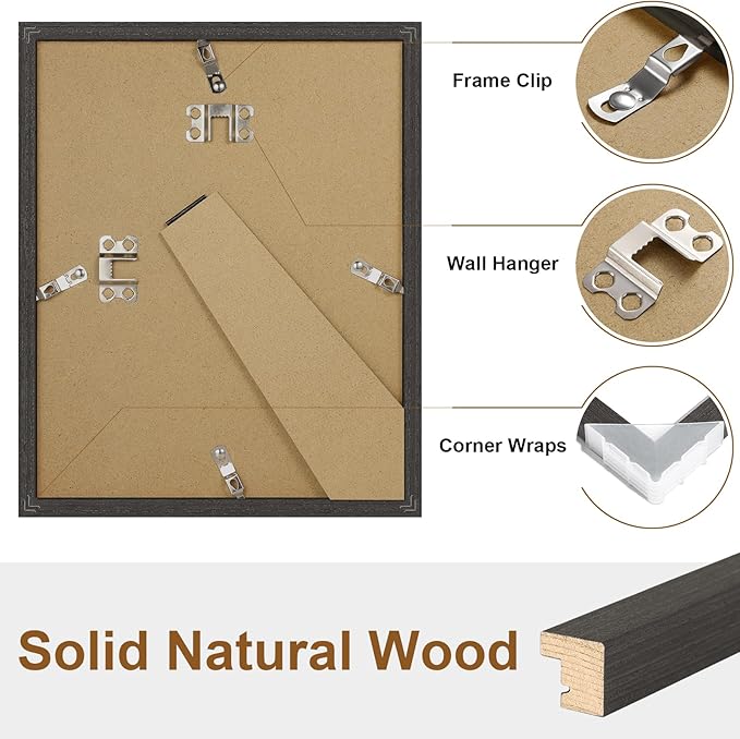 Vittanly 8x10 Picture Frame Set of 2, Solid Wood Frame for Wall or Tabletop, Display Photo 5x7 with Mat or 8x10 without Mat, Black