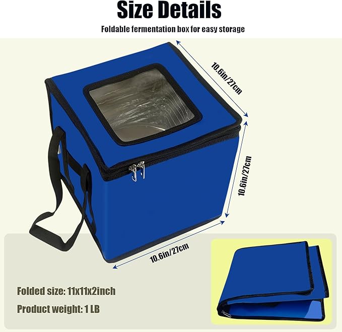 Folding Dough Proofing Box, Sourdough Starter with Temp Control (0-122℉) & 96H Timer, 20L Bread Proofing Box for Sourdough, Pizza, Yogurt, Seed Starting,Blue 10.6 * 10.6 * 10.6inch